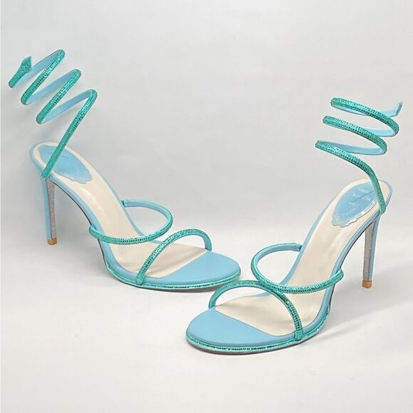 Rene Caovilla Blue Cleo Aquamarine Sandal With Crystals 105 size 40 - Picture 3 of 12